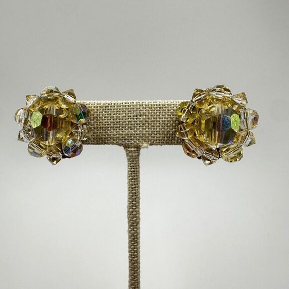 Vintage Lisner Aurora Borealis Clip on Earrings! - Picture 1 of 8